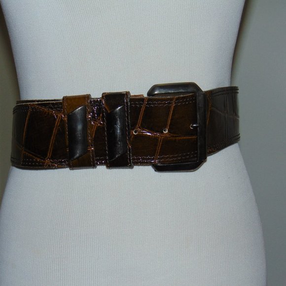 VTG Bloomingdale's Chocolate Brown Patent Belt L - Picture 4 of 8